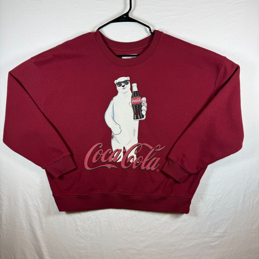 Coca-Cola Polar Bear Cropped Sweatshirt Burgundy Size L